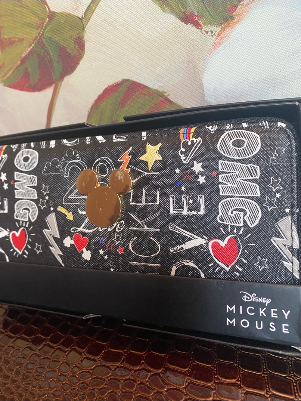 Disney Black Mickey Mouse Graphic Zip-Around Wallet w/Gold Mickey Accent (NIB) - Picture 7 of 10